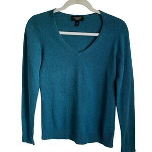 Charter Club Luxury 100% Cashmere Sweater V-Neck Long Sleeves Teal Sz S